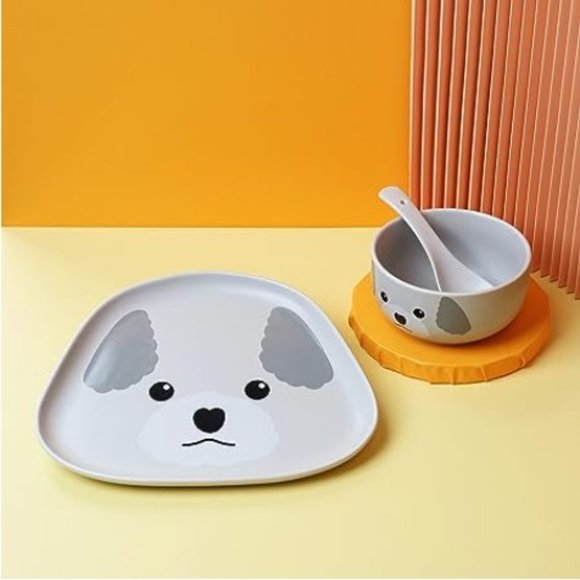 4 pc - Cute Dog Ceramic Dinnerware Set (Grey) - Picture 3 of 7